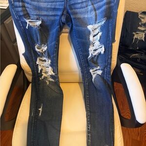 American Eagle Outfitters Distressed Dark Blue Ripped Jeans
